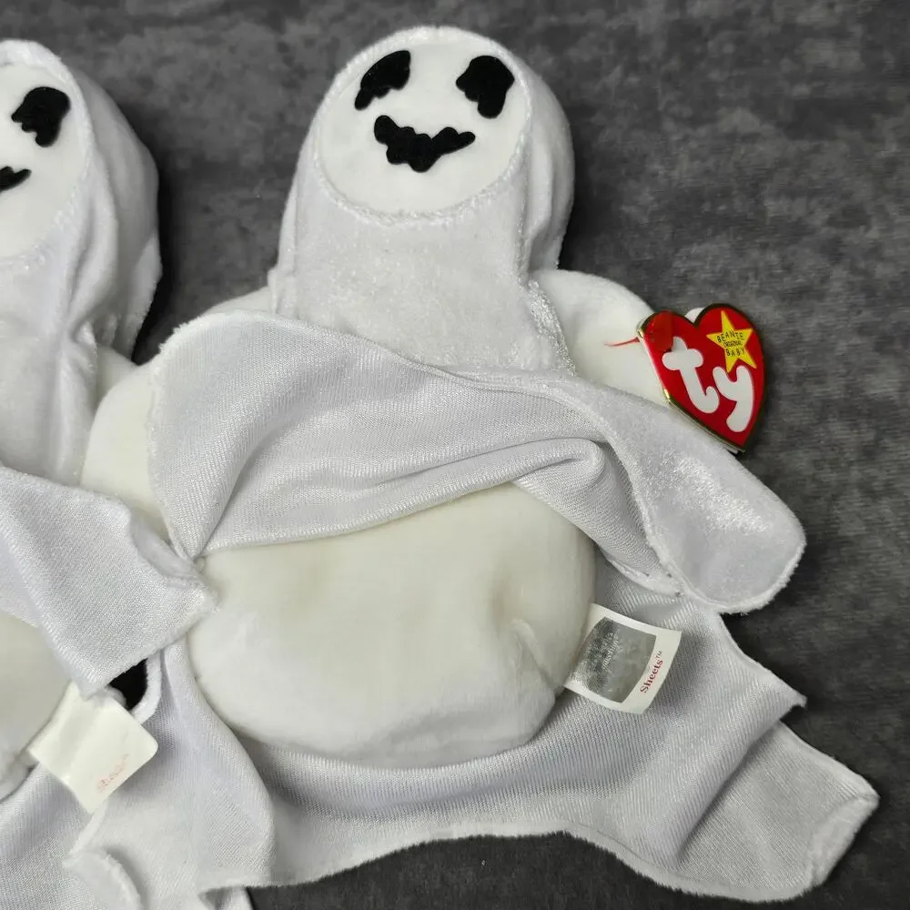 TY Beanie Babies Collection Sheets Hooded Ghost Halloween Pair Beanbag Plush